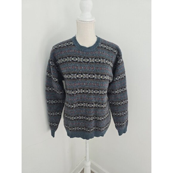 Club Room Sweaters - Club Room Vintage Wool Lambswool Pullover Crew Green Fair Isle Grandpa Sweater M